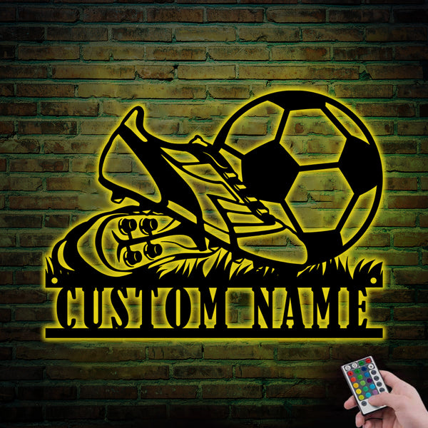Custom Soccer Ball Metal Wall Art With Led Light, Personalized Soccer Player Name Sign, Football Sport Lover Metal Sign Room Decor