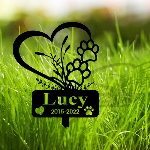 Custom Heart With Dog Paws Memorial Metal Stake, Personalized Dog Memorial Metal Yard Sign, Pet Loss Remembrance Sign, Dog Metal Grave Marker
