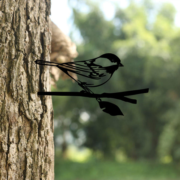 Chickadee Bird Metal Tree Stake Sign, Chickadee Bird On Branch Metal Tree Stake, Chickadee Bird Metal Decor, Metal Bird Tree Stake Garden Decor