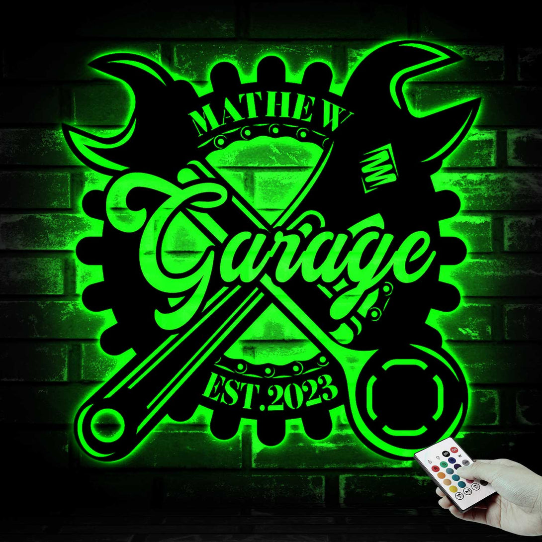 Personalized Garage Metal Sign With Led Lights, Custom Name Dad's Garage Metal Wall Hanging Decor, Papa Workshop Garage Metal Wall Sign Decor