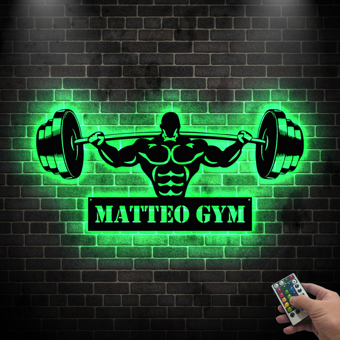 Custom Bodybuilder Powerlifting Metal Sign Led Lights, Personalized Weightlifting Workout Metal Wall Art, Fitness Home Gym Metal Sign Decor