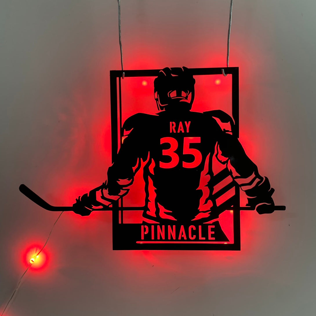 Custom Ice Hockey Metal Wall Art With Led Lights, Personalized Hockey Player Metal Name Sign, Ice Hockey Jersey Metal Wall Led Sign
