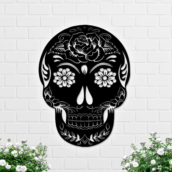 Sugar Skull Metal Wall Art, Day Of The Dead Skull Metal Sign Home Decor, Dia De Los Muertos Skull Metal Art, Sugar Skull Metal Sign Man Cave Decor