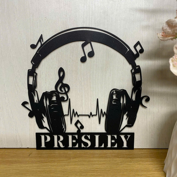 Personalized Headphone Music Studio Metal Wall Art, Custom Headphones Dj Name Metal Sign, Headphone Music Lovers Game Room Metal Wall Sign Decor