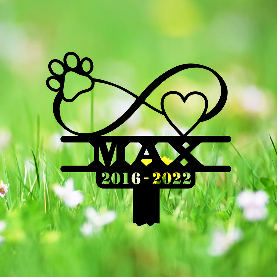 Custom Infinity Stake With Heart And Paw Pet Memorial Garden Sign, Pet Loss Remembrance Sign, Pet Metal Grave Marker, Pet Sympathy Metal Yard Sign