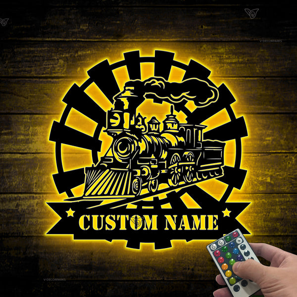 Personalized Name Train Railroad Metal Wall Art Led Lights, Custom Monogram Train Driver Metal Name Sign, Steam Locomotive Railway Metal Decor