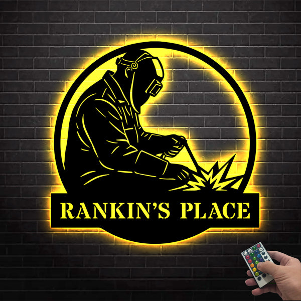 Personalized Welder Metal Sign With Led Lights, Customized Steel Welder Metal Name Sign, Construction Welding Workshop Metal Wall Art