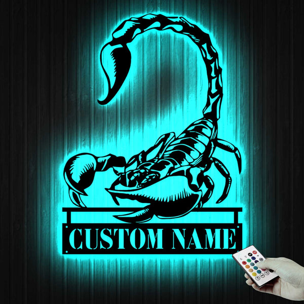 Custom Scorpion Metal Wall Art With Led Lights, Personalized Scorpion Lover Metal Name Sign Home Decor, Scorpion Insect Metal Wall Hanging Sign