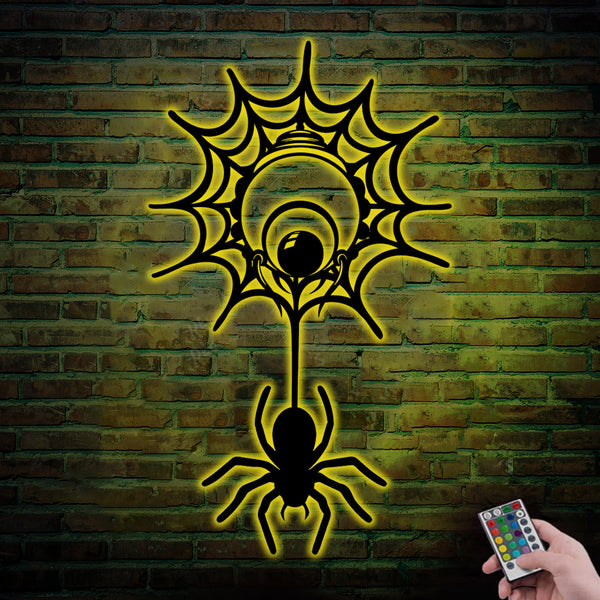 Eye Spider Metal Wall Art With Led Lights, Eyeball Spider Web Metal Sign Home Decor, Halloween Spider Metal Wall Hanging, Gothic Spider Metal Art