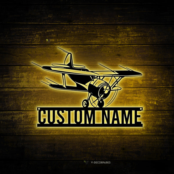 Custom Name Aircraft Metal Wall Art Led Lights, Personalized Pilot Metal Name Sign, Airplane Metal Decor, Aircraft Hangar Metal Wall Hanging Sign