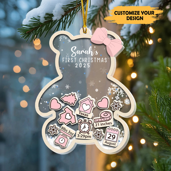 Personalized Bear Baby’s First Christmas Shaker Ornament – Custom Newborn Holiday Keepsake