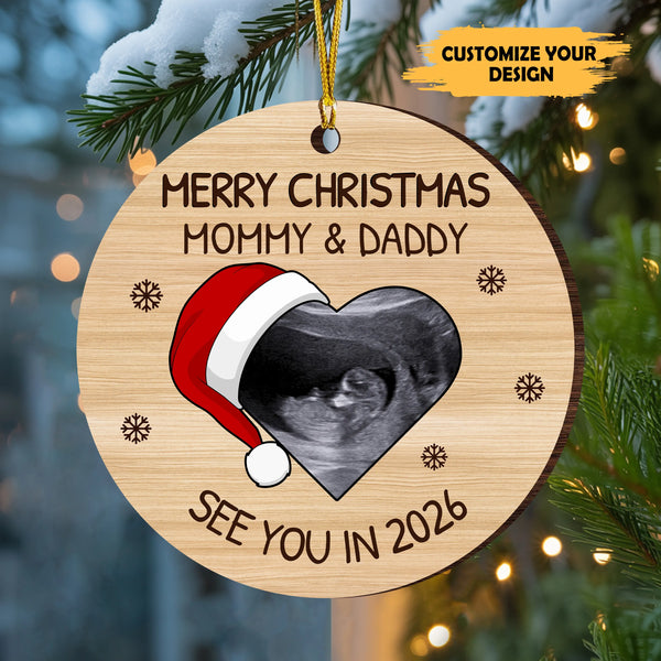 Upload Photo Baby Expecting See You In 2026 - Personalized Wooden Ornament