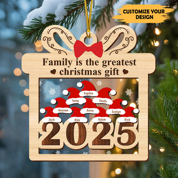 Personalized Christmas Ornament – Family Is The Greatest Gift – Custom Wood & Acrylic Decoration