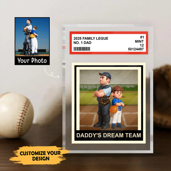Personalized Baseball Dad or Grandpa Trading Card Style Acrylic Block Plaque – Custom Photo Gift