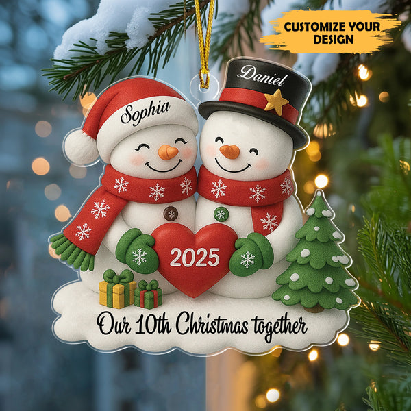 Personalized Snowman Couple Anniversary Christmas Acrylic Ornament