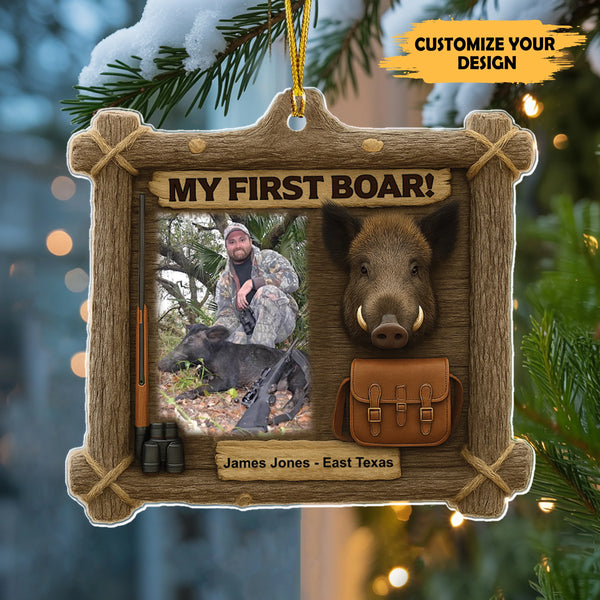 My First Boar Personalized Acrylic Ornament – Upload Photo Hunting Keepsake