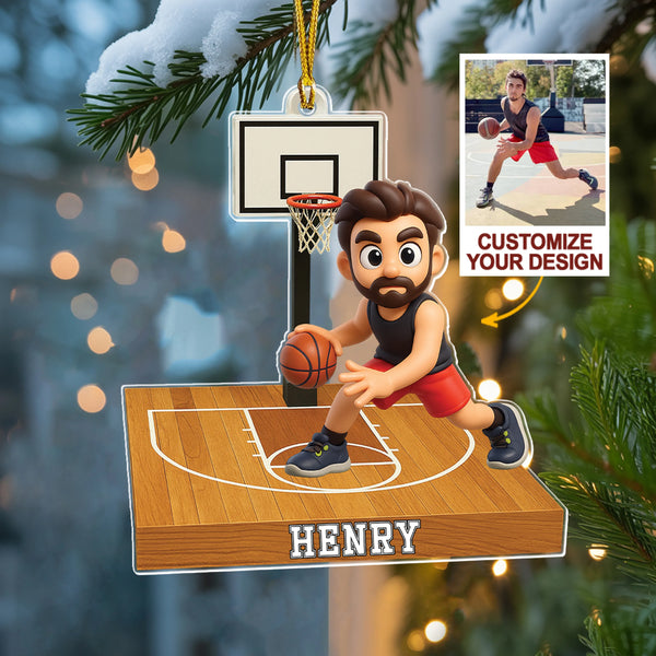 Personalized Basketball 3D Effect Acrylic Ornament – Custom Player Christmas Tree Decoration