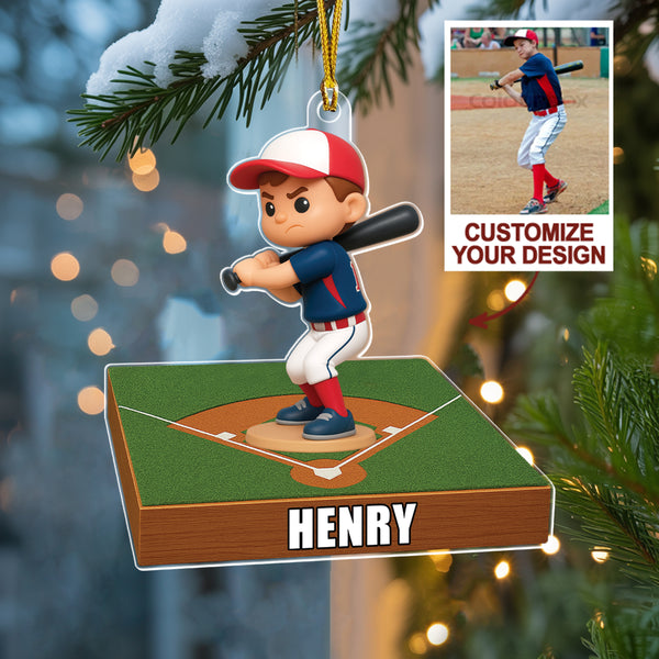 Personalized Baseball 3D Effect Acrylic Ornament – Custom Player Christmas Tree Decoration