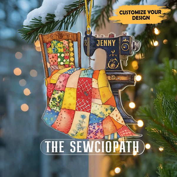 Personalized Sewciopath Acrylic Ornament – Custom Sewing Machine Christmas Decoration for Quilters & Sewists