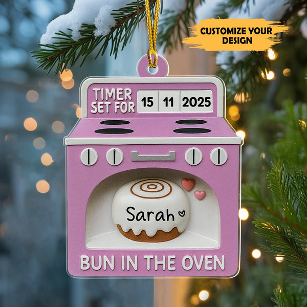Personalized Bun in the Oven Pregnancy Announcement Acrylic Ornament – Custom Baby Due Date Christmas Decoration