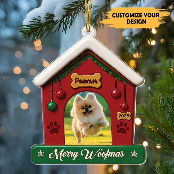 Personalized Merry Woofmas Dog House Acrylic Ornament – Custom Pet Photo Christmas Decoration