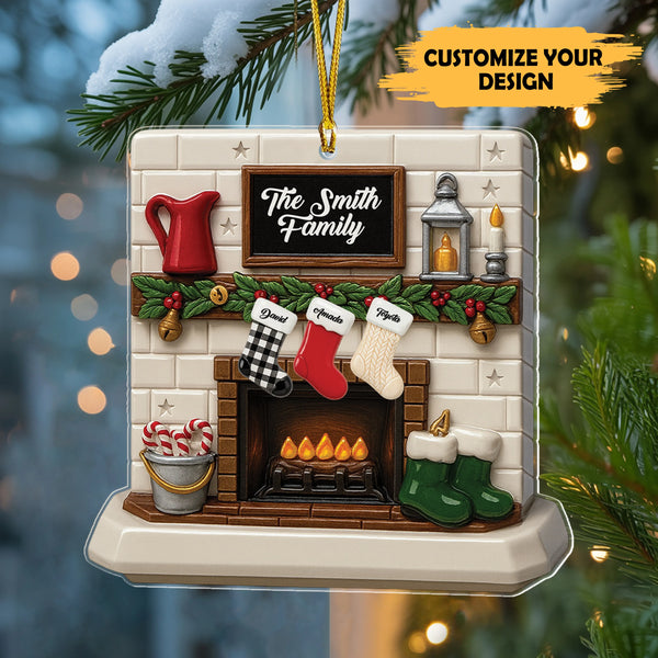 Personalized Family Fireplace Acrylic Ornament