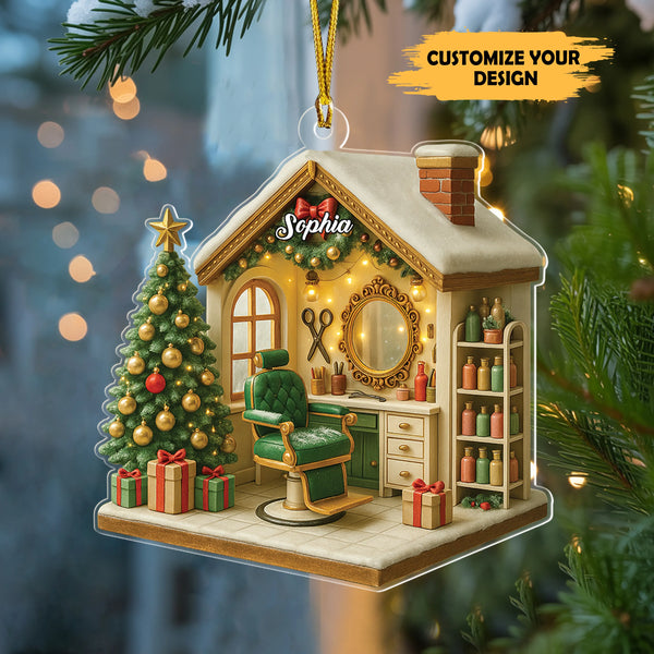3D Effect Personalized Hair Salon Acrylic Ornament – Christmas Gift for Hairdressers & Stylists
