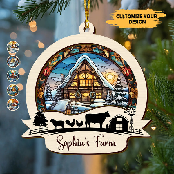 Personalized Farmer Life Suncatcher Ornament – Custom Farmhouse Stained Glass Style Christmas Decoration