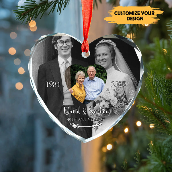Personalized Wedding Anniversary Glass Ornament with Then and Now Photos, Gift for Parents Grandparents