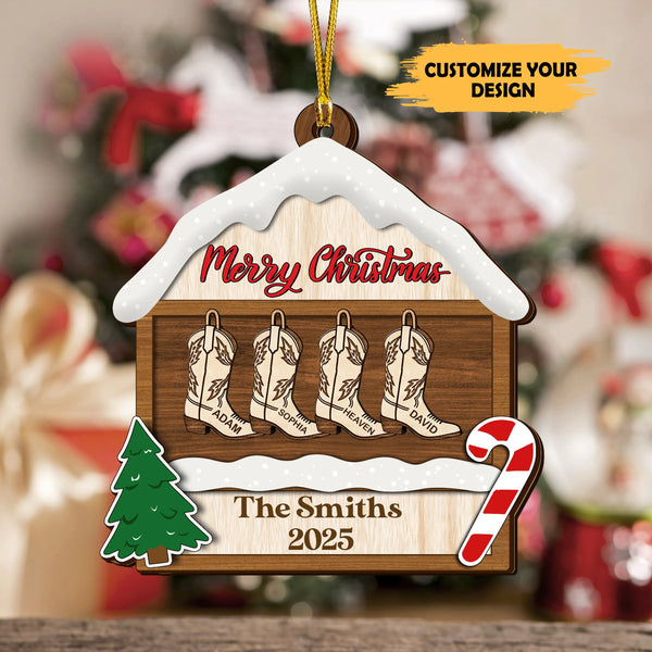 Personalized Farmhouse Family Christmas Wooden Ornament – Custom Name Holiday Decoration
