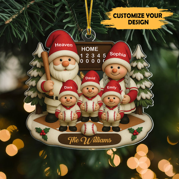 Baseball Gnome Family 3D Effect Christmas Personalized Ornament, Christmas Gift For Baseball Family, Gift For Dad, Gift For Mom