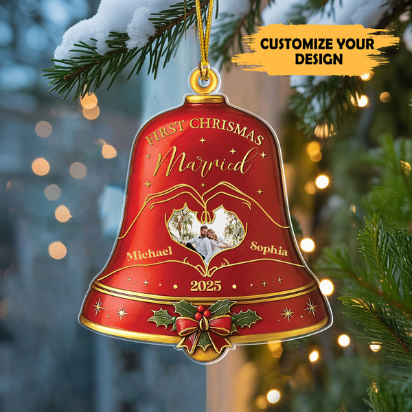 Personalized First Christmas Ornament 2025 - Custom Photo Acrylic Bell Decoration