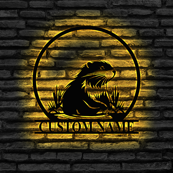 Custom Peeking Otter Metal Wall Art With Led Lights, Personalized Cute Otter Metal Sign Home Decor, Peeking Otter Metal Sign Wall Hanging Decor