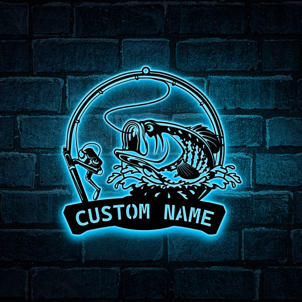 Custom Black Crappie Freshwater Fish Metal Wall Art Led Lights, Personalized Fisherman Metal Name Sign, Black Crappie Fishing Metal Cabin Sign