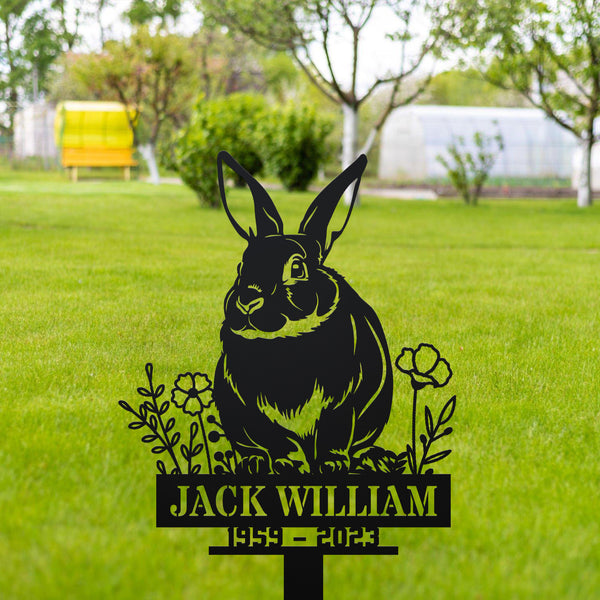 Personalized Flower Bunny Memorial Metal Stake, Rabbit Metal Remembrance Stake, Rabbit Loss Sympathy Sign, Rabbit Memorial Metal Garden Stake
