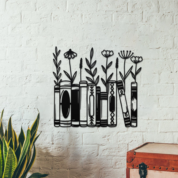 Books With Flowers Metal Wall Art, Floral Book Metal Wall Hanging Sign, Flowers Book Metal Sign Library Decor, Book Lovers Reading Room Metal Art