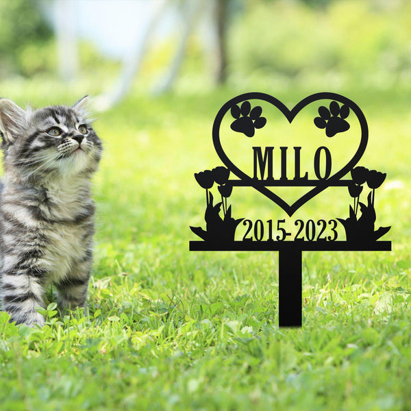 Personalized Pet Memorial Heart Paw Metal Garden Stake, Pet Loss Sympathy Sign, Pet Memorial Grave Marker, Pet Loss Remembrance Stake