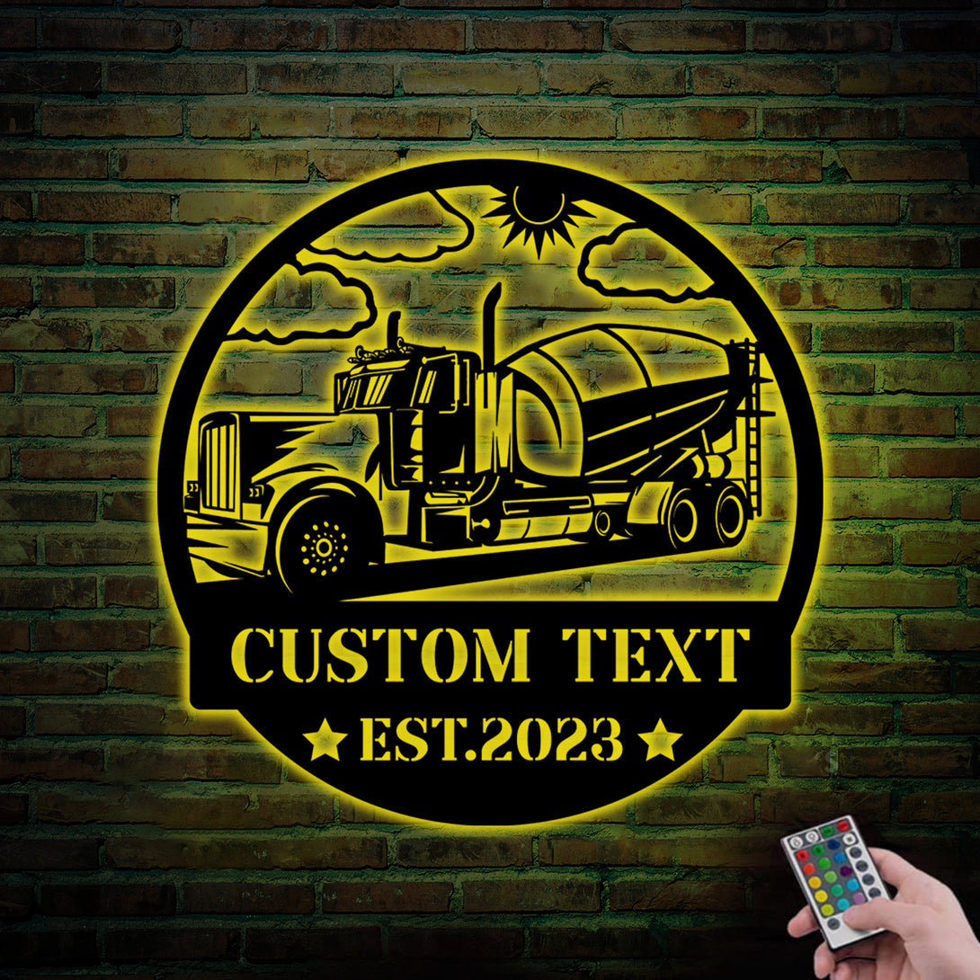 Custom Concrete Mixer Truck Metal Sign Led Lights, Personalized Cement Truck Driver Metal Name Sign, Construction Truck Business Metal Wall Art