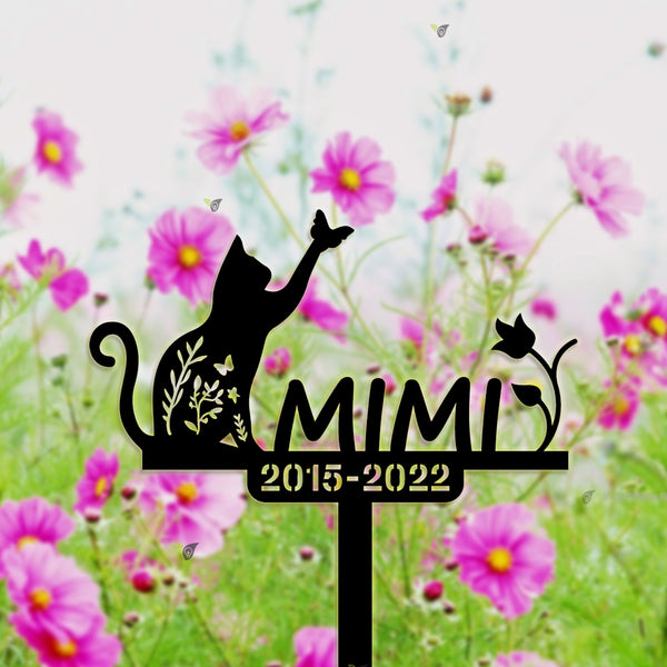 Personalized Cat Memorial Metal Garden Sign With Stake, Floral Cat Memorial Plaque Yard Sign, Cat Metal Grave Markers, Pet Loss Sympathy Sign
