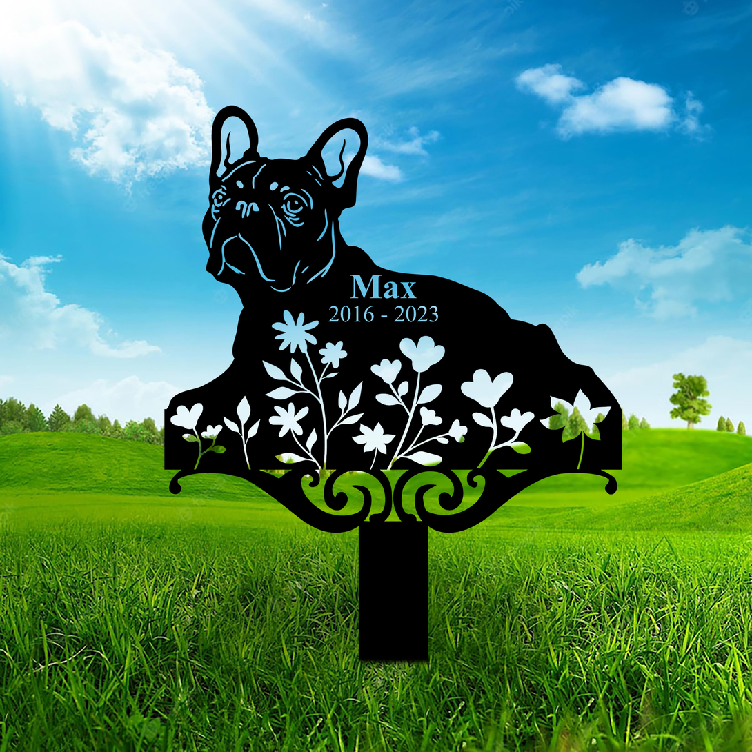 Custom Floral French Bulldog Memorial Metal Garden Stake, Bulldog Memorial Metal Yard Sign, Dog Loss Metal Grave Marker, Pet Remembrance Stake