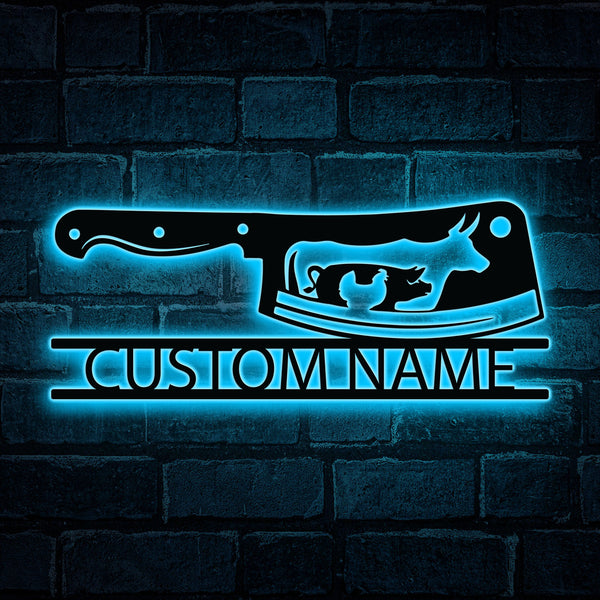 Custom Chef Knife Metal Sign With Led Lights, Personalized Knife Metal Wall Art, Custom Chef Name Metal Sign, Knife Metal Sign Wall Kitchen Decor