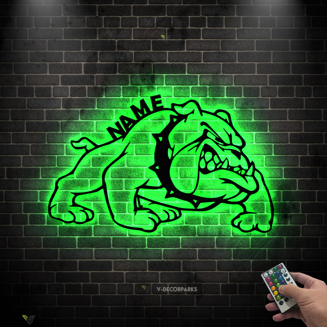 Custom Bulldog Mascot Metal Wall Art Ledlights, Personalized Bulldog Metal Name Sign, Bulldog Metal Home Decor, Dog House Metal Sign