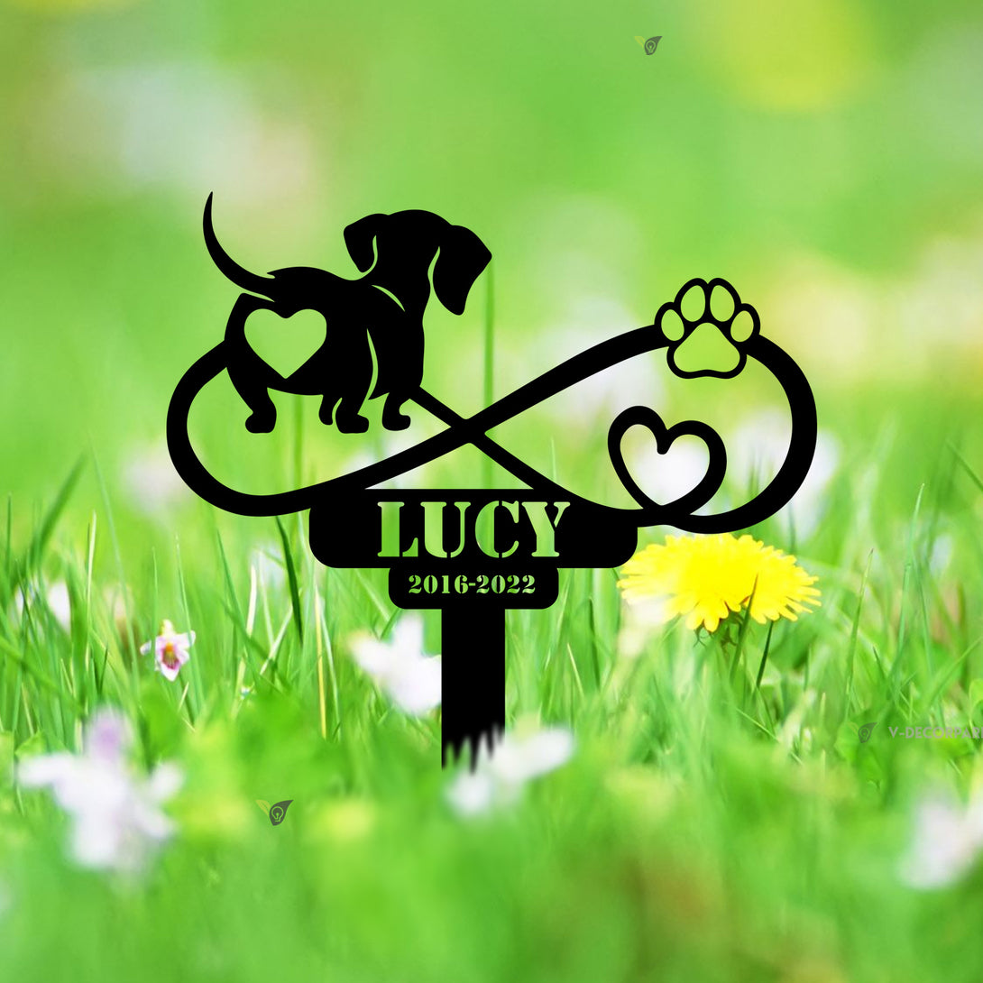 Custom Infinity Dachshund Memorial Stake With Heart And Paw, Pet Loss Remembrance Sign, Dog Memorial Metal Grave Marker, Pet Sympathy Metal Sign