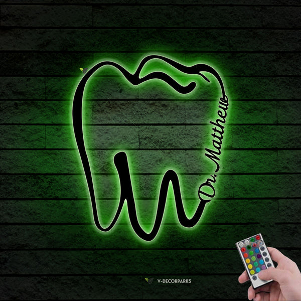Custom Dentist Tooth Metal Wall Art With Led Lights, Dental Assistant Orthodontist Metal Name Sign, Dentist Office Metal Wall Hanging Decor