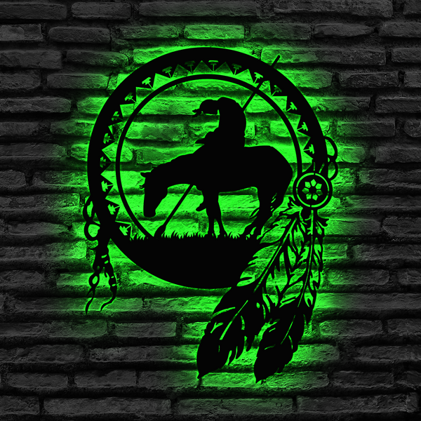 End Of The Trail Native American Wall Art With Led Lights, Native American End Of The Trail Metal Sign, Southwest Culture Metal Home Decor