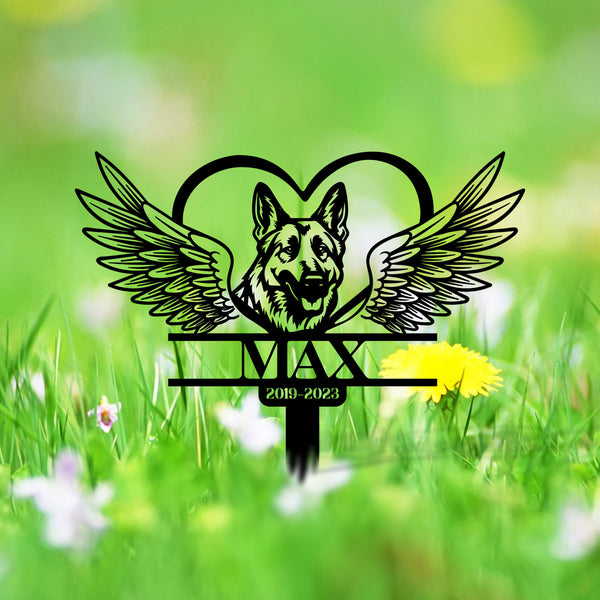 Custom Belgian Malinois Dog With Wings Memorial Stake, Pet Loss Remembrance Sign, Pet Memorial Metal Grave Marker, Pet Sympathy Metal Yard Sign