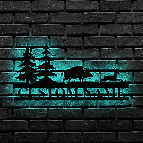 Custom Hound Wild Boar Hunting Metal Wall Art Led Lights, Personalized Hunter Metal Name Sign, Wild Boar Hunting Deer Metal Man Cave Sign