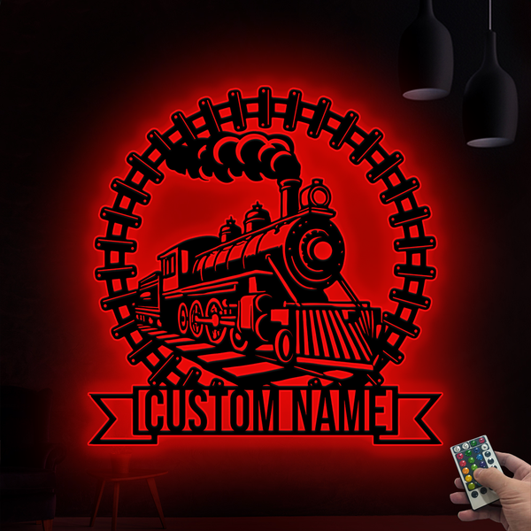 Custom Steam Engine Train Railroad Monogram Metal Sign Led Lights, Personalized Train Driver Metal Name Sign, Steam Locomotive Metal Wall Art