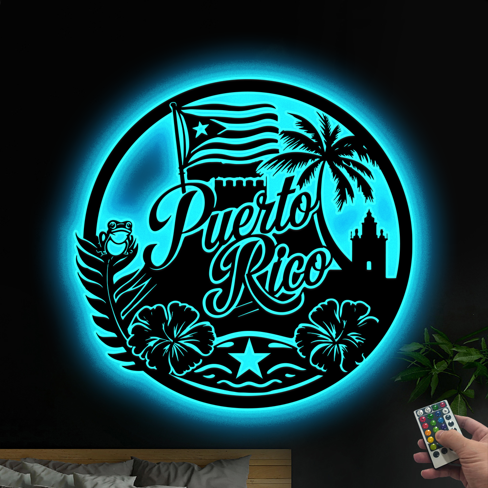 Puerto Rico Metal Wall Art With Led Lights, Puerto Rico Lover Metal Sign, Born In Puerto Rico Metal Wall Art Sign, Puerto Rico Metal Home Decor