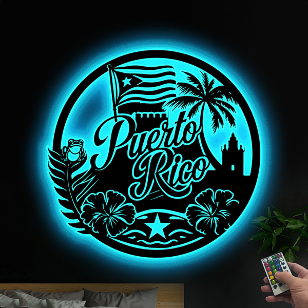 Puerto Rico Metal Wall Art With Led Lights, Puerto Rico Lover Metal Sign, Born In Puerto Rico Metal Wall Art Sign, Puerto Rico Metal Home Decor